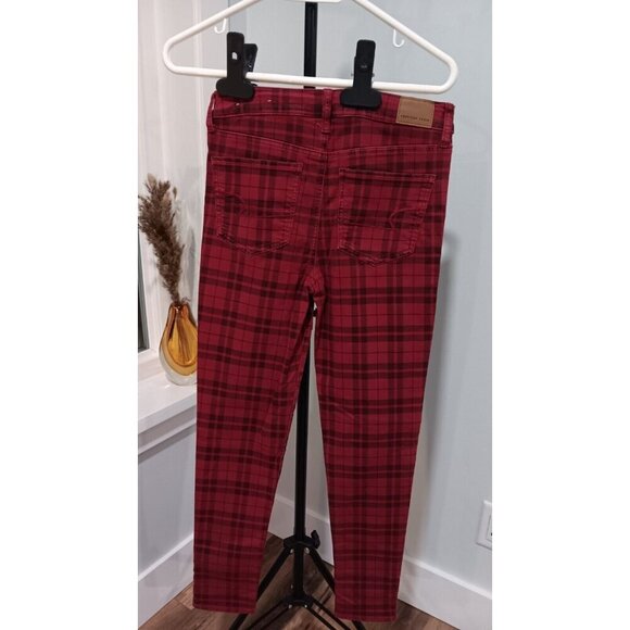 American Eagle Size 8 Jegging Jeans Hi-Rise Plaid Red Women In Excellent Cond. - Picture 4 of 8